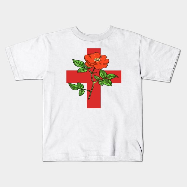 Patriotic St George Ensign and Tudor Rose England Fan Kids T-Shirt by taiche